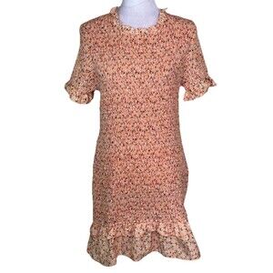 Women’s Cottagecore Floral Smocked Dress Ditzy Print Ruffle Hem Short Sleeve XL‎